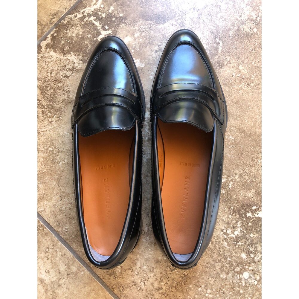 Everlane The Modern Penny Loafer Black Leather Flat Made In Italy NWOB Size 6.5